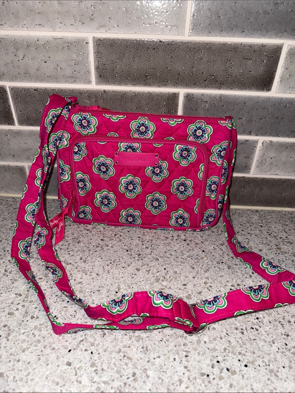 Vera Bradley Pink Swirl Flowers Little Hipster Crossbody Bag NWOT